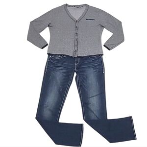 Harley Davidson V-Neck Button Front Cardigan Accent Trim HD Retro Logo Sweater